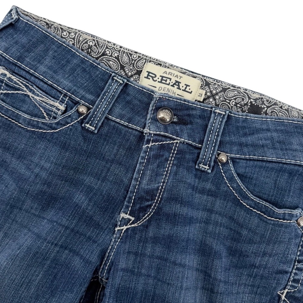 Ariat REAL Denim Jeans Women 28R Dark Wash Straight Leg Embroidered Stretch